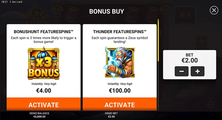 Bonusserne BonusHunt FeatureSpins og Thunder FeatureSpins i Arc Lord